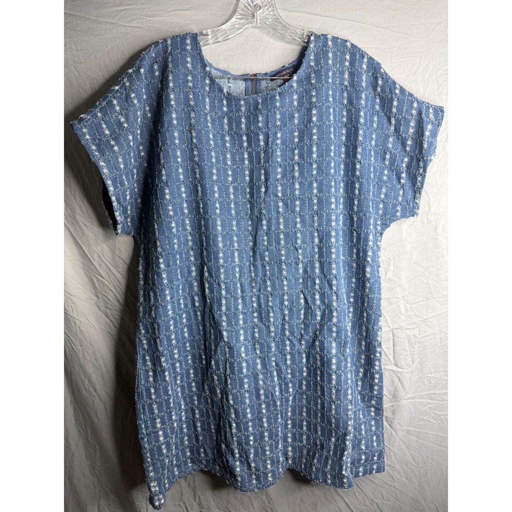 Skies Are Blue Textured Frayed Stripe Shift Dress Blue White XL